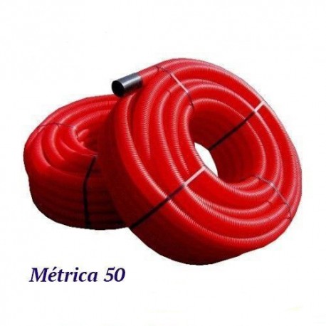 TUBO CORRUGADO ROJO PARA EXTERIOR METRICA 50 ROLLO 50 METROS AISCAN DRL-50