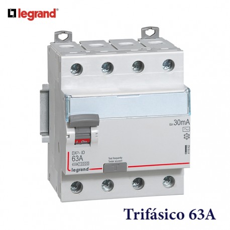 DIFERENCIAL TRIFASICO 63A 4P 400V DX3 4/63/30MA LEGRAND 411662