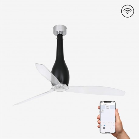 Ventilador de techo negro mate/transparente con motor DC SMART ETERFAN 32003WP - FARO ILUMINACION