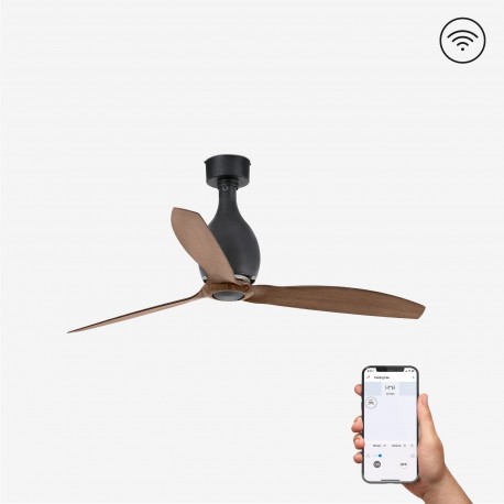 Ventilador de techo negro mate/madera con motor DC SMART MINI ETERFAN 32028WP - FARO ILUMINACION