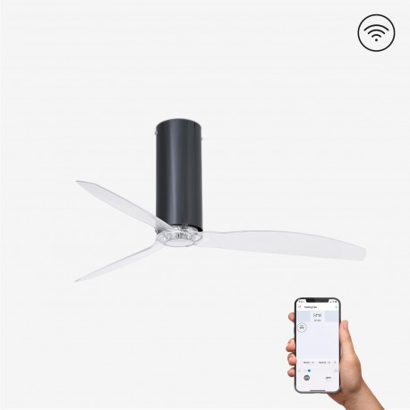 Ventilador de techo negro brillo/transparente con motor DC SMART TUBE FAN 32035WP - FARO ILUMINACION