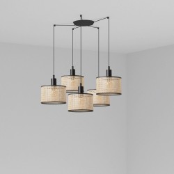 MAMBO Lampara colgante negra/ratan Ø210 5L 64314-47-5L - FARO ILUMINACION