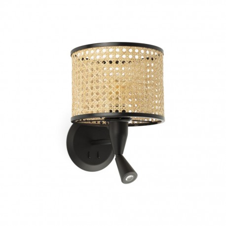 MAMBO Lampara aplique con lector negro/ratan ø210 64309-47 - FARO ILUMINACION
