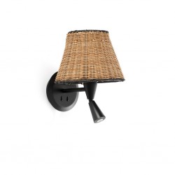 SUMBA Lampara aplique negra/ratan con lector 64309-71 - FARO ILUMINACION