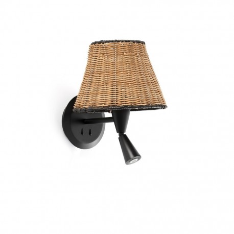SUMBA Lampara aplique negra/ratan con lector 64309-71 - FARO ILUMINACION