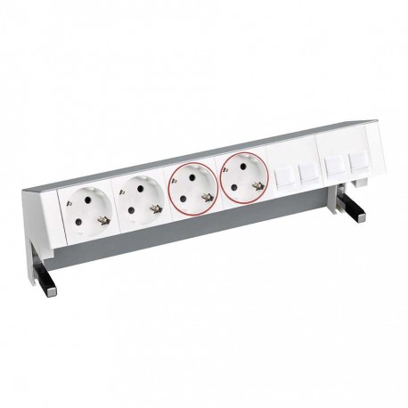 KIT ALUMINIO SOBREMESA 2 BASES DE ENCHUFE SCHUKO, 2 BASES SAI Y PLACA PARA 4 CONECTORES RJ45 SIMON 400 42602240-133
