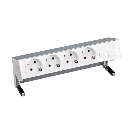 KIT ALUMINIO SOBREMESA 4 BASES DE ENCHUFE SCHUKO Y PLACA PARA 2 CONECTORES RJ45 SIMON 400 42504020-133