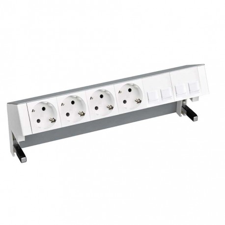 KIT ALUMINIO SOBREMESA 4 BASES DE ENCHUFE SCHUKO Y PLACA PARA 4 CONECTORES RJ45 SIMON 400 42604040-133