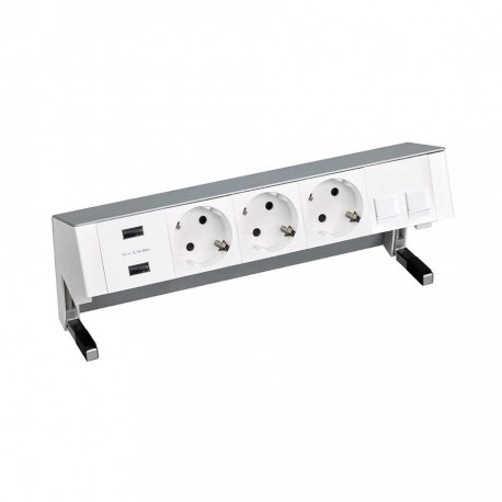KIT ALUMINIO SOBREMESA CARGADOR 2XUSB, 3 SCHUKOS Y PLACA PARA 2 CONECTORES RJ45 SIMON 400 42523020-133