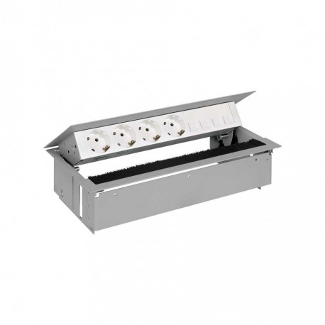 KIT ALUMINIO METALICO DE EMPOTRAR EN MESA 4 BASES SCHUKO Y PLACA PARA 4 CONECTORES RJ45 SIMON 400 44604040-133