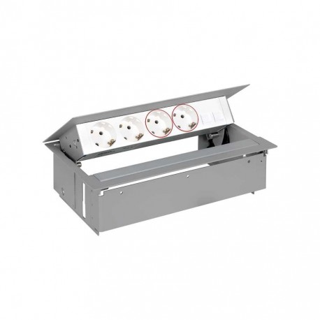 KIT ALUMINIO METALICO DE EMPOTRAR EN MESA 2 BASES SCHUKO, 2 BASES SAI, PLACA PARA 2 CONECTORES RJ45 SIMON 400 45502220-133
