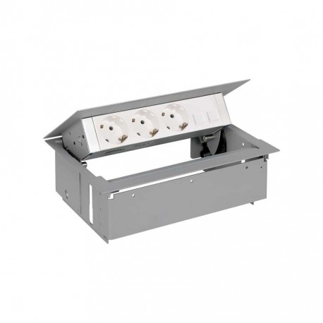 KIT ALUMINIO METALICO DE EMPOTRAR EN MESA 3 BASES SCHUKO Y PLACA PARA 2 CONECTORES RJ45 SIMON 400 45403020-133