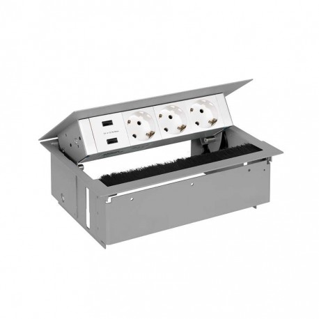 KIT ALUMINIO METALICO DE EMPOTRAR EN MESA CARGADOR 2XUSB BASES SCHUKO SIMON 400 44423000-133