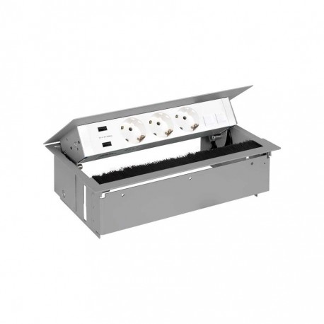 KIT ALUMINIO METALICO DE EMPOTRAR EN MESA CARGADOR 2XUSB, 3 BASES SCHUKO Y PLACA PARA 2 CONECTORES RJ45 SIMON 400 44523020-133