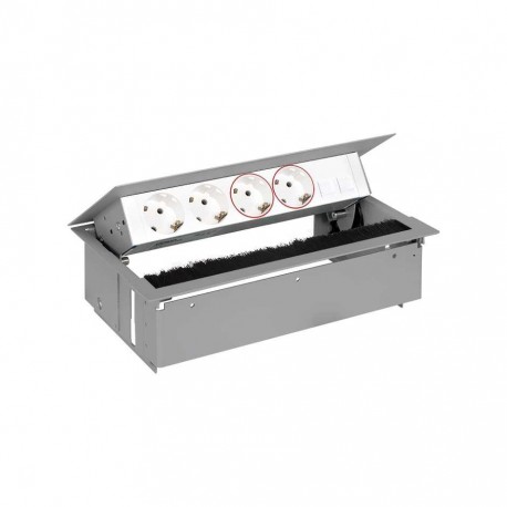 KIT ALUMINIO METALICO DE EMPOTRAR EN MESA 2 BASES SCHUKO, 2 BASES SAI Y PLACA PARA 2 CONECTORES RJ45 SIMON 400 44502220-133