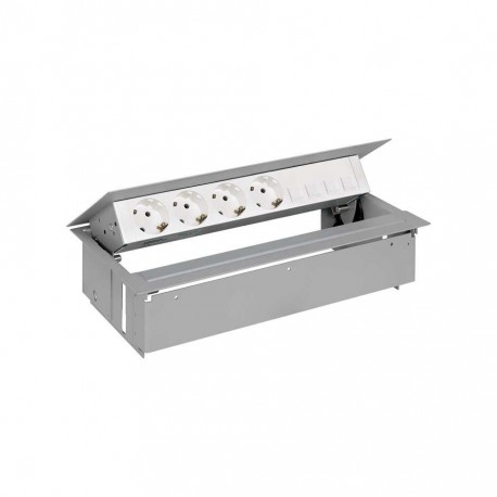 KIT ALUMINIO METALICO DE EMPOTRAR EN MESA 4 BASES SCHUKO Y PLACA PARA 4 CONECTORES RJ45 SIMON 400 45604040-133