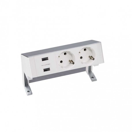 KIT ALUMINIO SOBREMESA CARGADOR 2XUSB Y 2 BASES SCHUKO SIMON 40042322000-133