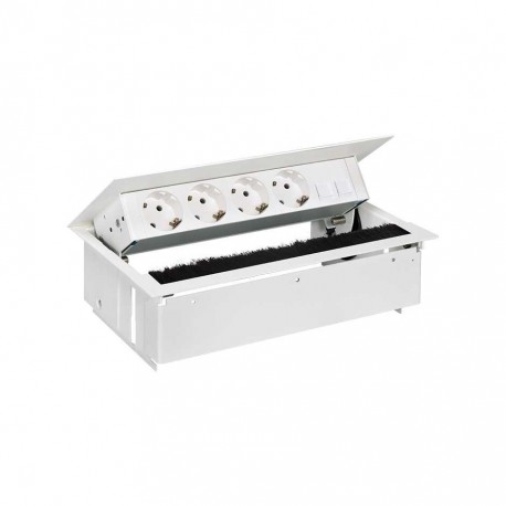 KIT BLANCO METALICO DE EMPOTRAR EN MESA 4 BASES SCHUKO Y PLACA PARA 2 CONECTORES RJ45 SIMON 400 44504020-130