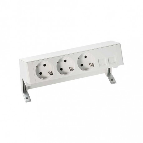 KIT BLANCO SOBREMESA 3 BASES DE ENCHUFE SCHUKO Y PLACA PARA 2 CONECTORES RJ45 SIMON 400 42403020-130