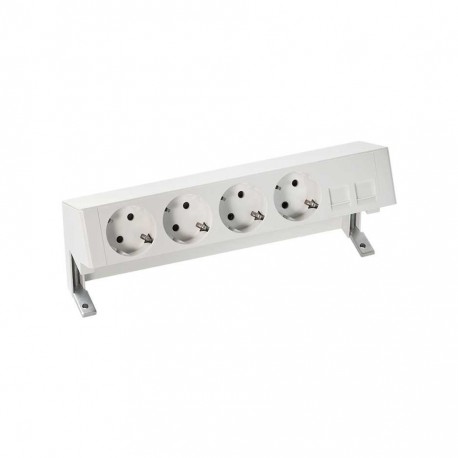 KIT BLANCO SOBREMESA 4 BASES DE ENCHUFE SCHUKO Y PLACA PARA 2 CONECTORES RJ45 SIMON 400 42504020-130