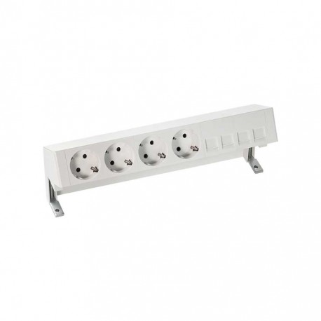 KIT BLANCO SOBREMESA 4 BASES DE ENCHUFE SCHUKO Y PLACA PARA 4 CONECTORES RJ45 SIMON 400 42604040-130