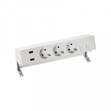 KIT BLANCO SOBREMESA CARGADOR 2XUSB, 3 SCHUKOS Y PLACA PARA 2 CONECTORES RJ45 SIMON 400 42523020-130