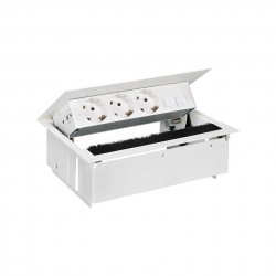 KIT BLANCO METALICO DE EMPOTRAR EN MESA 3 BASES SCHUKO Y PLACA PARA 2 CONECTORES RJ45 SIMON 400 44403020-130