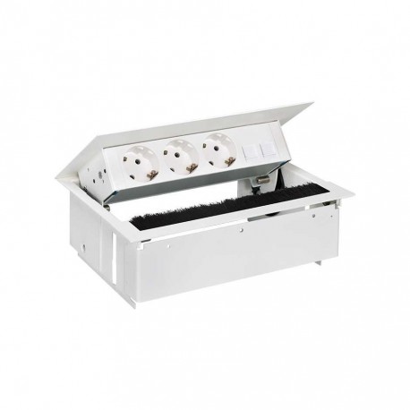 KIT BLANCO METALICO DE EMPOTRAR EN MESA 3 BASES SCHUKO Y PLACA PARA 2 CONECTORES RJ45 SIMON 400 44403020-130