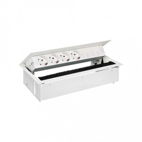 KIT BLANCO METALICO DE EMPOTRAR EN MESA 4 BASES SCHUKO Y PLACA PARA 4 CONECTORES RJ45 SIMON 400 44604040-130