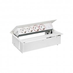 KIT BLANCO METALICO DE EMPOTRAR EN MESA 2 BASES SCHUKO, 2 BASES SAI, PLACA PARA 2 CONECTORES RJ45 SIMON 400 45502220-130