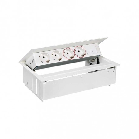 KIT BLANCO METALICO DE EMPOTRAR EN MESA 2 BASES SCHUKO, 2 BASES SAI, PLACA PARA 2 CONECTORES RJ45 SIMON 400 45502220-130