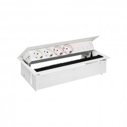 KIT BLANCO METALICO DE EMPOTRAR EN MESA 2 BASES SCHUKO, 2 BASES SAI Y PLACA PARA 4 CONECTORES RJ45 SIMON 400 44602240-130