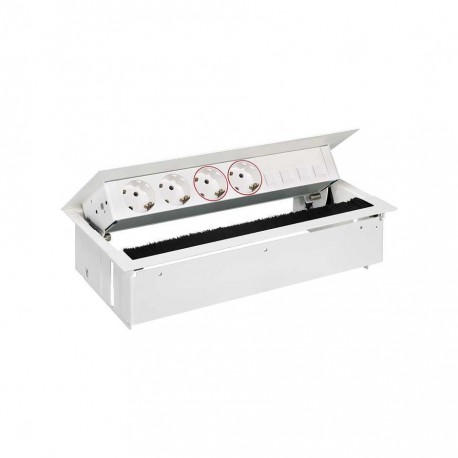 KIT BLANCO METALICO DE EMPOTRAR EN MESA 2 BASES SCHUKO, 2 BASES SAI Y PLACA PARA 4 CONECTORES RJ45 SIMON 400 44602240-130