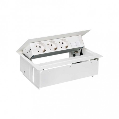KIT BLANCO METALICO DE EMPOTRAR EN MESA 3 BASES SCHUKO Y PLACA PARA 2 CONECTORES RJ45 SIMON 400 45403020-130