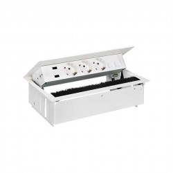 KIT BLANCO METALICO DE EMPOTRAR EN MESA CARGADOR 2XUSB, 3 BASES SCHUKO Y PLACA PARA 2 CONECTORES RJ45 SIMON 400 44523020-130