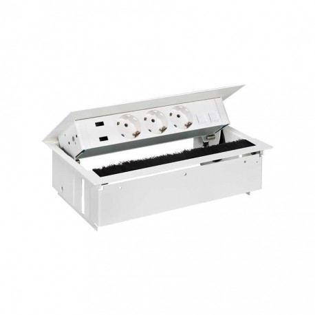 KIT BLANCO METALICO DE EMPOTRAR EN MESA CARGADOR 2XUSB, 3 BASES SCHUKO Y PLACA PARA 2 CONECTORES RJ45 SIMON 400 44523020-130