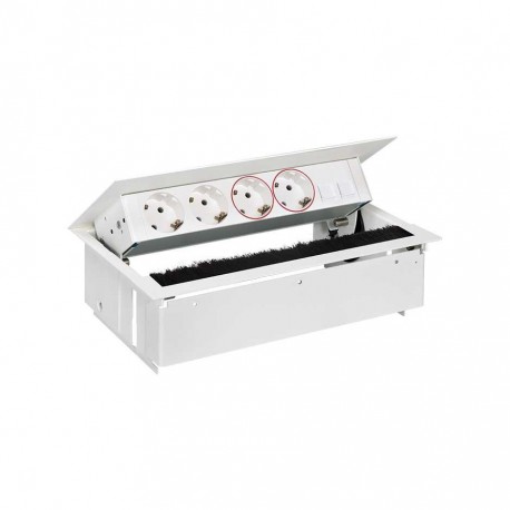 KIT BLANCO METALICO DE EMPOTRAR EN MESA 2 BASES SCHUKO, 2 BASES SAI Y PLACA PARA 2 CONECTORES RJ45 SIMON 400 44502220-130