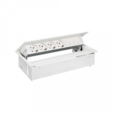 KIT BLANCO METALICO DE EMPOTRAR EN MESA 4 BASES SCHUKO Y PLACA PARA 4 CONECTORES RJ45 SIMON 400 45604040-130