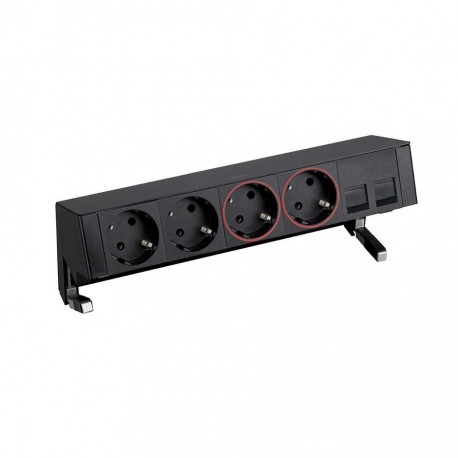 KIT NEGRO SOBREMESA 2 BASES SCHUKO, 2 BASES SAI Y PLACA PARA 2 CONECTORES RJ45 SIMON 400 42502220-138