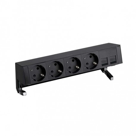 KIT NEGRO SOBREMESA 4 BASES DE ENCHUFE SCHUKO Y PLACA PARA 2 CONECTORES RJ45 SIMON 400 42504020-138