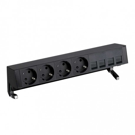 KIT NEGRO SOBREMESA 4 BASES DE ENCHUFE SCHUKO Y PLACA PARA 4 CONECTORES RJ45 SIMON 400 42604040-138