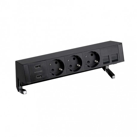 KIT NEGRO SOBREMESA CARGADOR 2XUSB, 3 SCHUKOS Y PLACA PARA 2 CONECTORES RJ45 SIMON 400 42523020-138