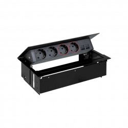 KIT NEGRO METALICO DE EMPOTRAR EN MESA 2 BASES SCHUKO, 2 BASES SAI, PLACA PARA 2 CONECTORES RJ45 SIMON 400 45502220-138