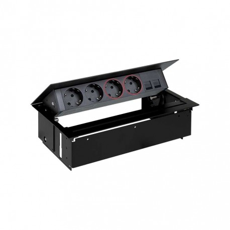 KIT NEGRO METALICO DE EMPOTRAR EN MESA 2 BASES SCHUKO, 2 BASES SAI, PLACA PARA 2 CONECTORES RJ45 SIMON 400 45502220-138
