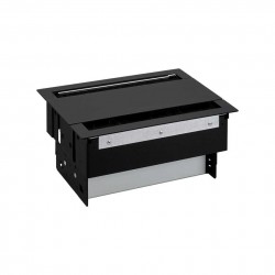KIT NEGRO METALICO DE EMPOTRAR EN MESA 6 BASES SCHUKO Y PLACA PARA 4 CONECTORES RJ45 SIMON 400 46403020-138