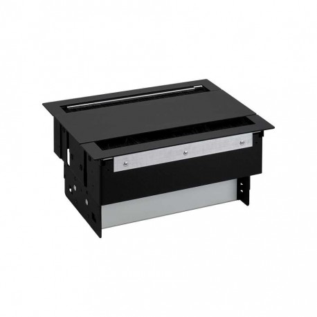 KIT NEGRO METALICO DE EMPOTRAR EN MESA 6 BASES SCHUKO Y PLACA PARA 4 CONECTORES RJ45 SIMON 400 46403020-138