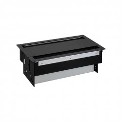 KIT NEGRO METALICO DE EMPOTRAR EN MESA 8 BASES SCHUKO Y PLACA PARA 8 CONECTORES RJ45 SIMON 400 46604040-138