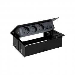 KIT NEGRO METALICO DE EMPOTRAR EN MESA 3 BASES SCHUKO Y PLACA PARA 2 CONECTORES RJ45 SIMON 400 45403020-138