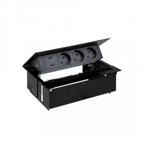 KIT NEGRO METALICO DE EMPOTRAR EN MESA CARGADOR 2XUSB BASES SCHUKO SIMON 400 44423000-138