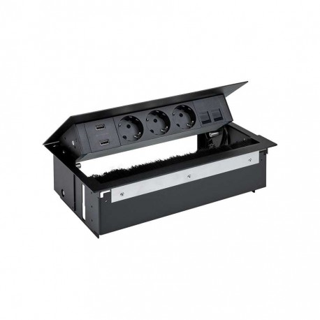 KIT NEGRO METALICO DE EMPOTRAR EN MESA 2 BASES SCHUKO, 2 BASES SAI Y PLACA PARA 2 CONECTORES RJ45 SIMON 400 44502220-138